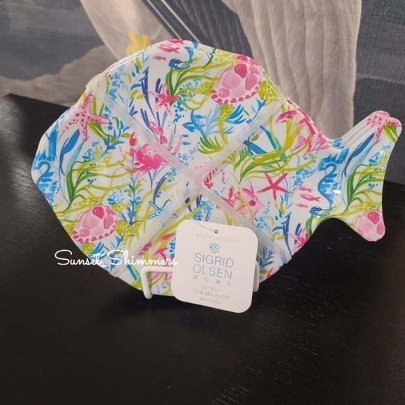 4 Sigrid Olsen Melamine Ocean Sealife Fish luncheon Plates crab turtle Starfish - Picture 2 of 8